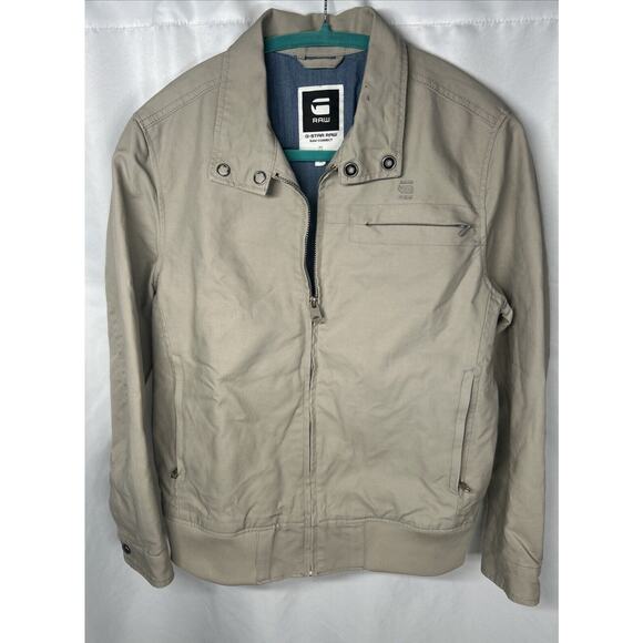 G-Star Raw Correct Jacket Mens S Beige Fleet Bomber Full-Zip Funnel Neck - Picture 1 of 6